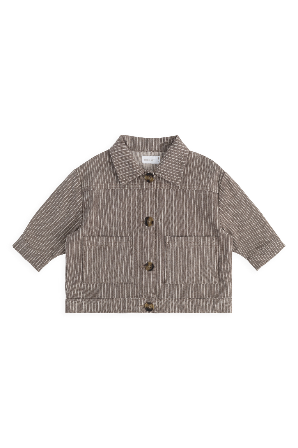 Veste enfant en coton rayé marron vintage Cassava avec boutons et poches plaquées