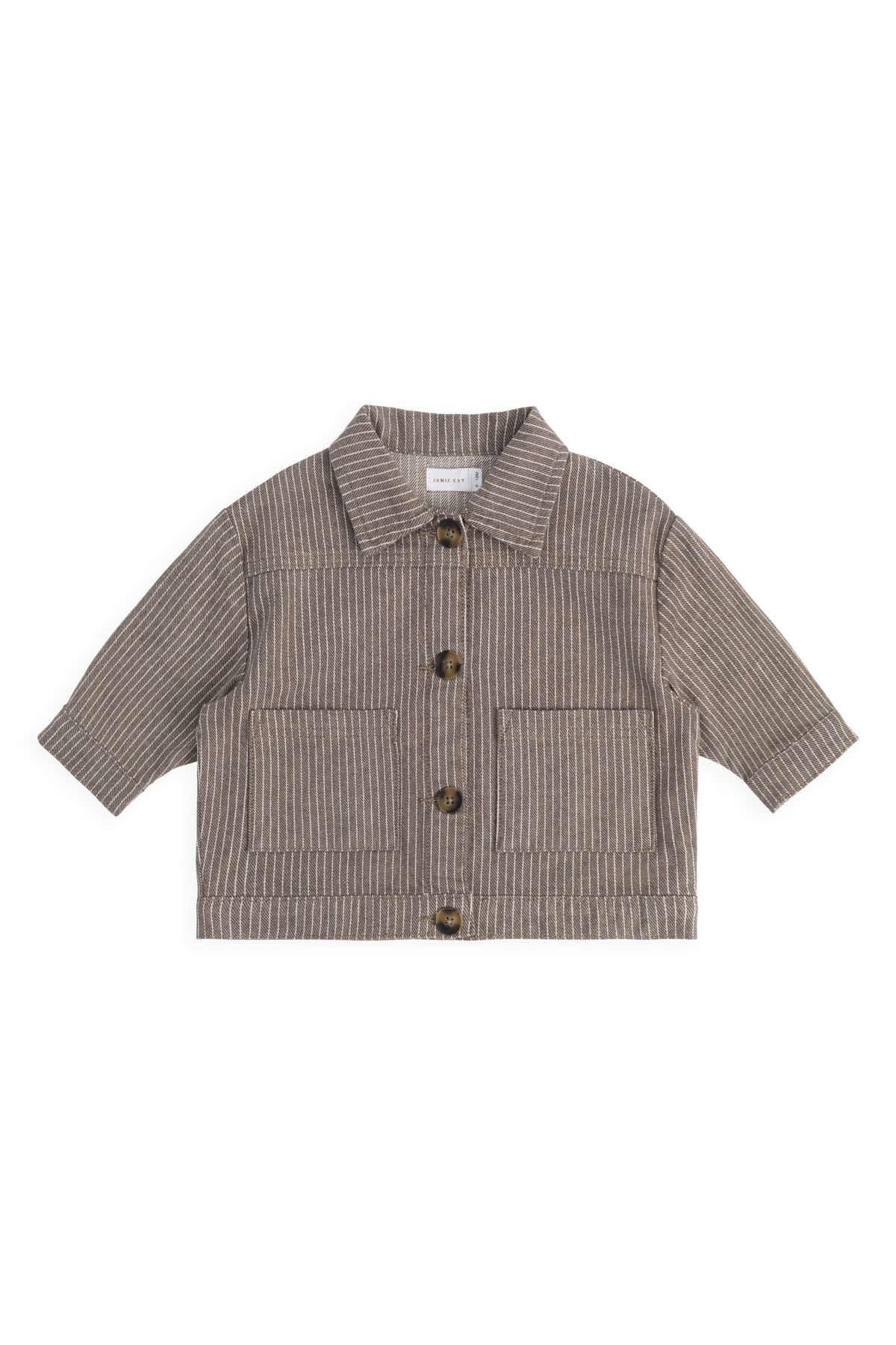 Veste enfant en coton rayé marron vintage Cassava avec boutons et poches plaquées