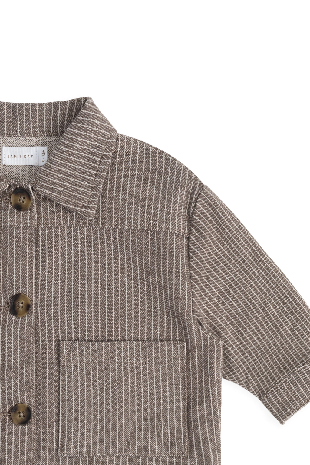 Veste enfant en coton rayé marron vintage Cassava avec boutons et poches plaquées