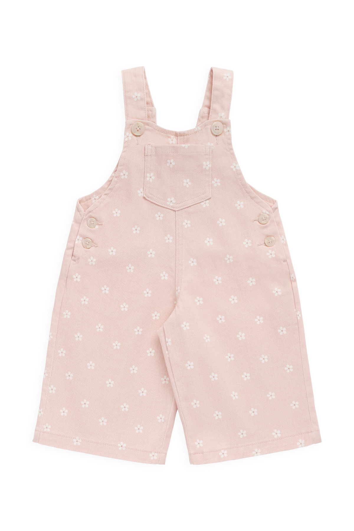 Salopette large en coton à imprimé fleuri classique avec bavette et bretelles boutonnées pour enfants