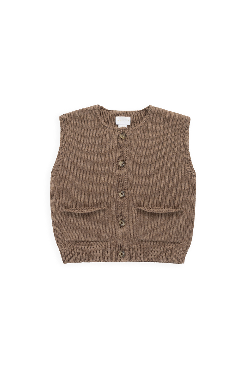 Gilet classique marron en coton boutonné avec poches plaquées pour enfants