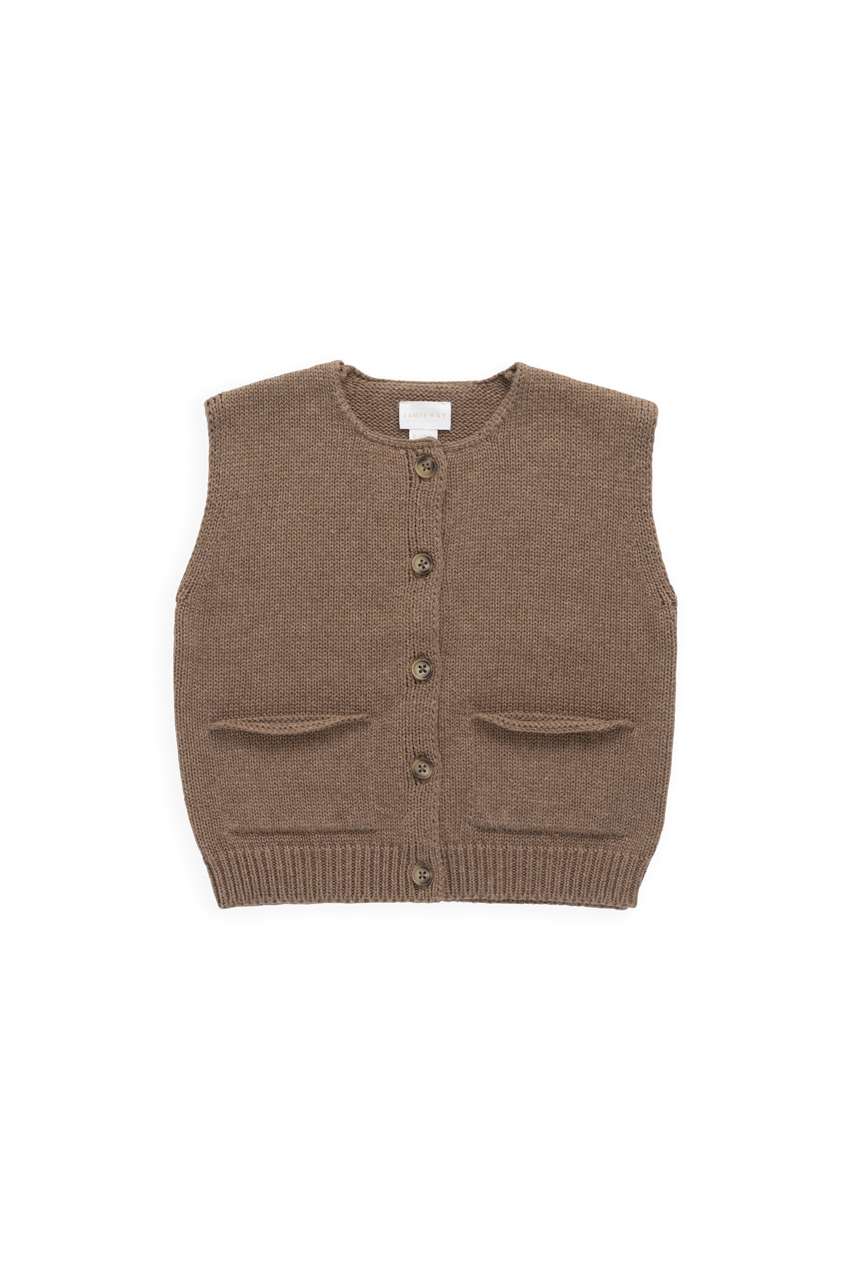 Gilet classique marron en coton boutonné avec poches plaquées pour enfants