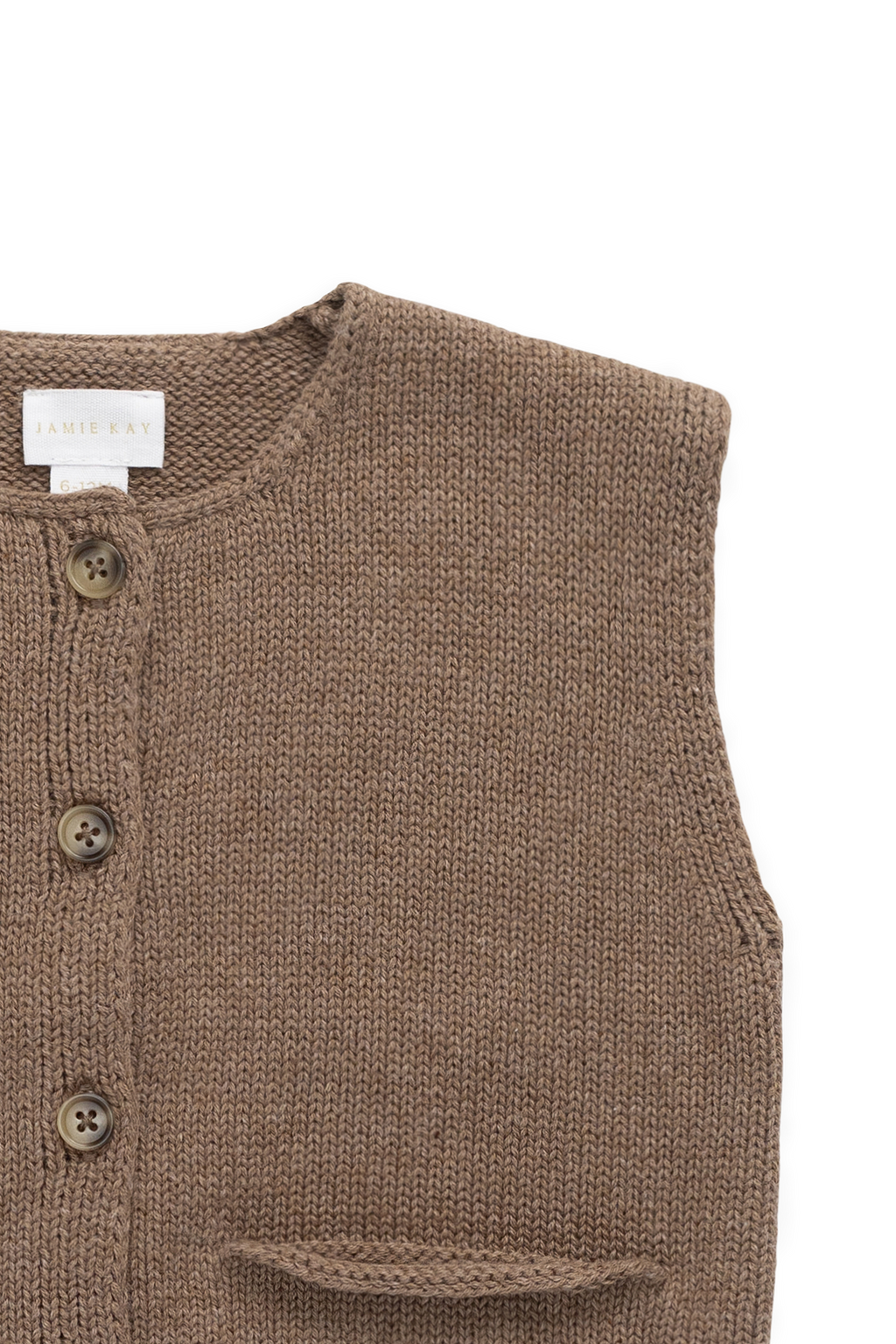 Gilet classique marron en coton boutonné avec poches plaquées pour enfants