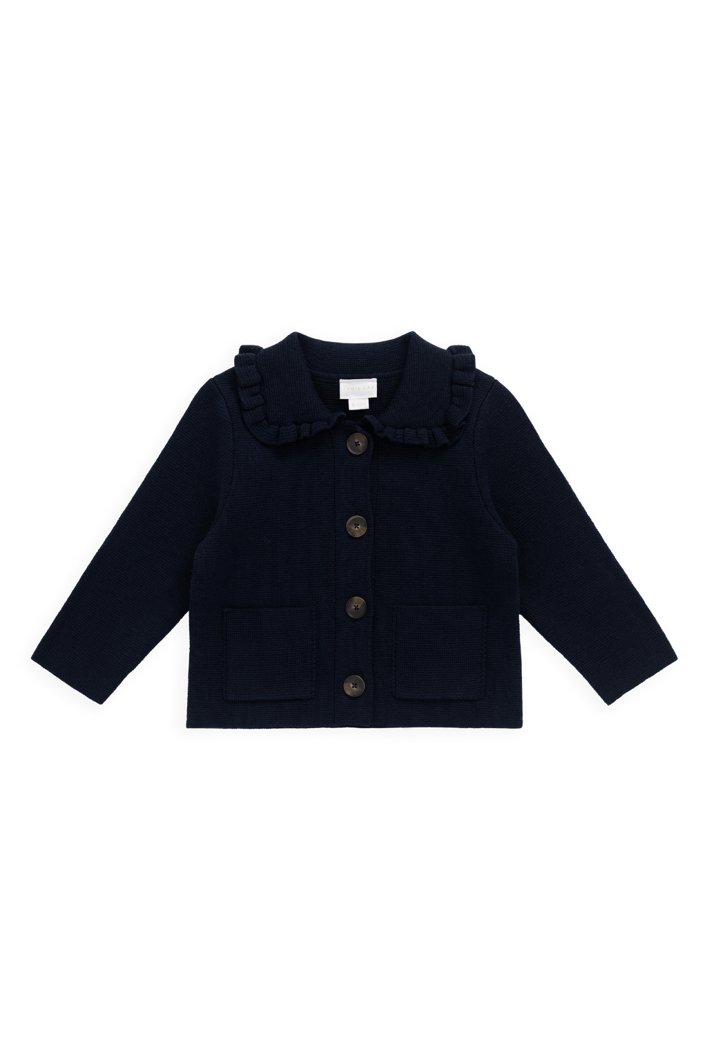 Gilet en coton tricoté pour enfants, col volanté bleu marine classique avec boutons et poches