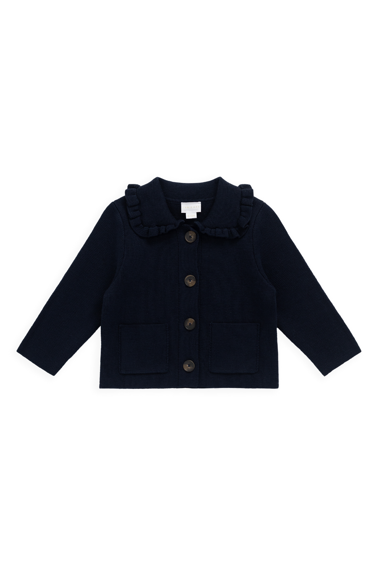 Gilet en coton tricoté pour enfants, col volanté bleu marine classique avec boutons et poches