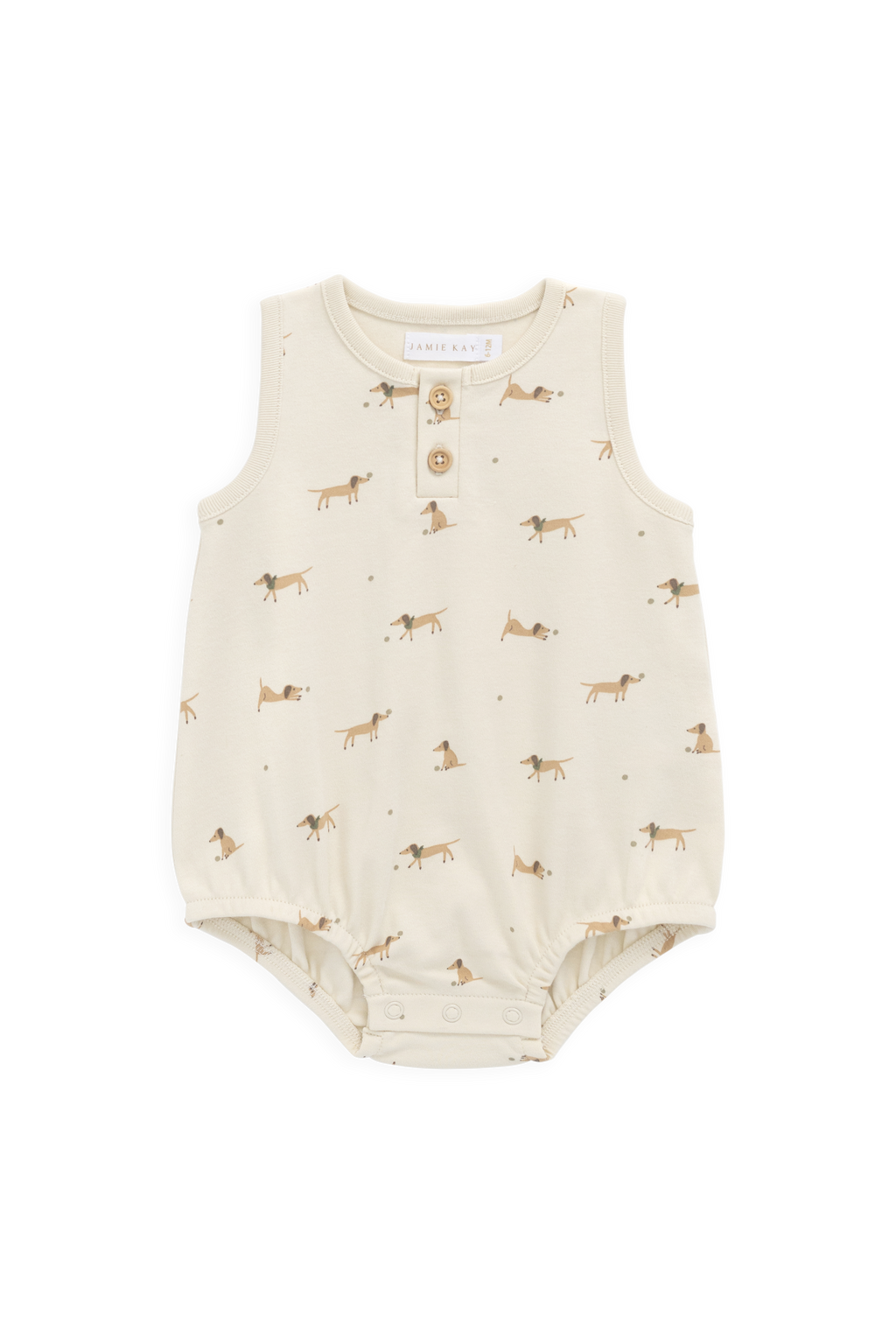 Combinaison-short en coton biologique à imprimé ludique avec détails boutonnés et pressions pour bébés