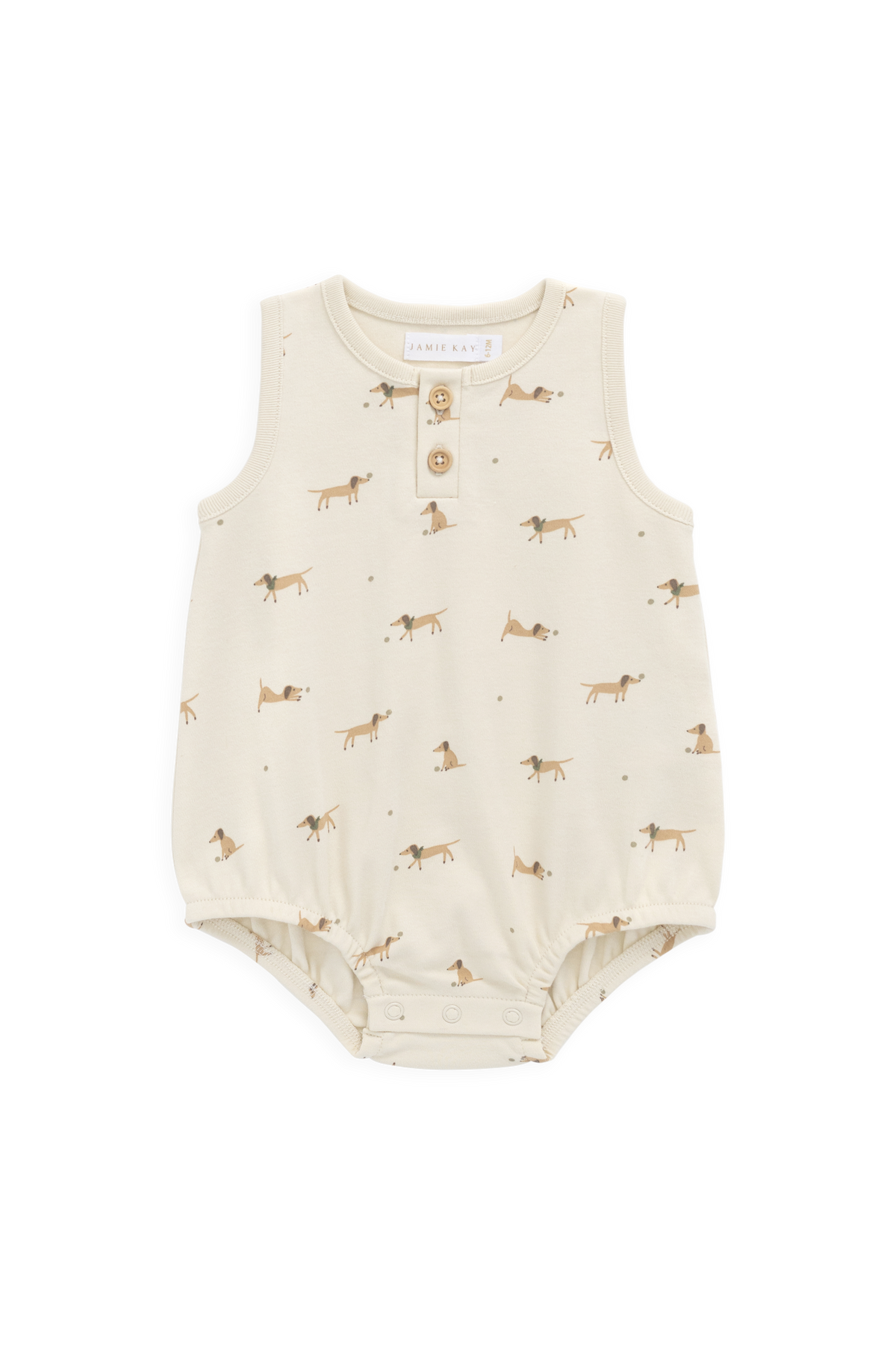 Combinaison-short en coton biologique à imprimé ludique avec détails boutonnés et pressions pour bébés