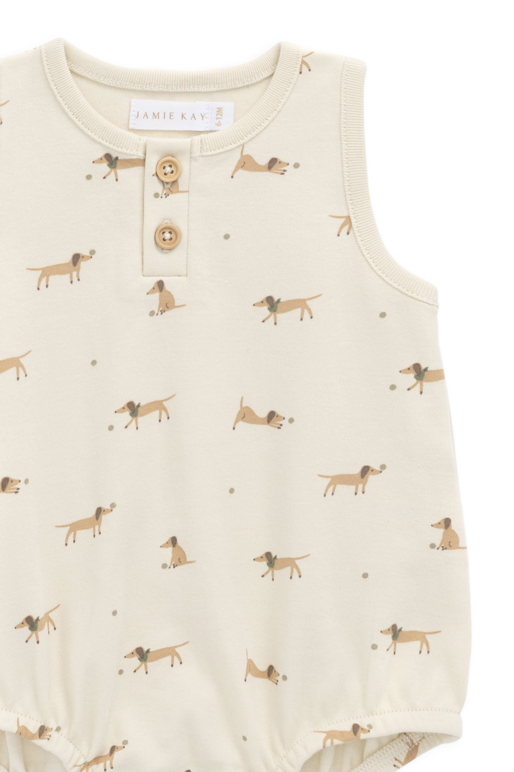 Combinaison-short en coton biologique à imprimé ludique avec détails boutonnés et pressions pour bébés