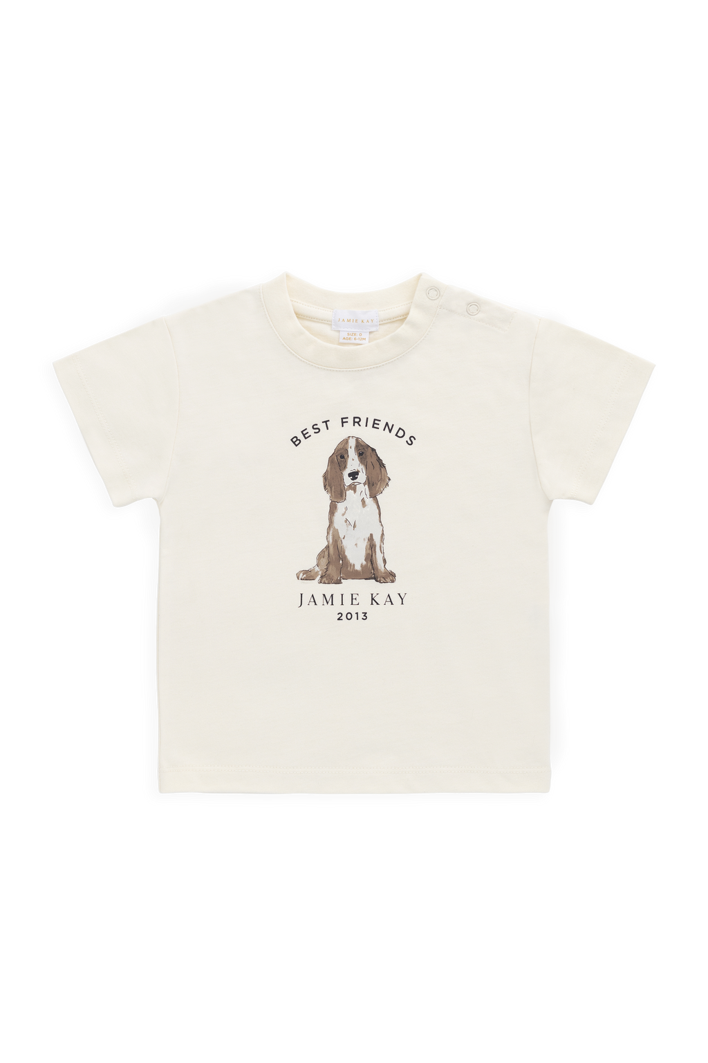 T-shirt décontracté en coton biologique imprimé chien parchemin, col rond, pour le quotidien