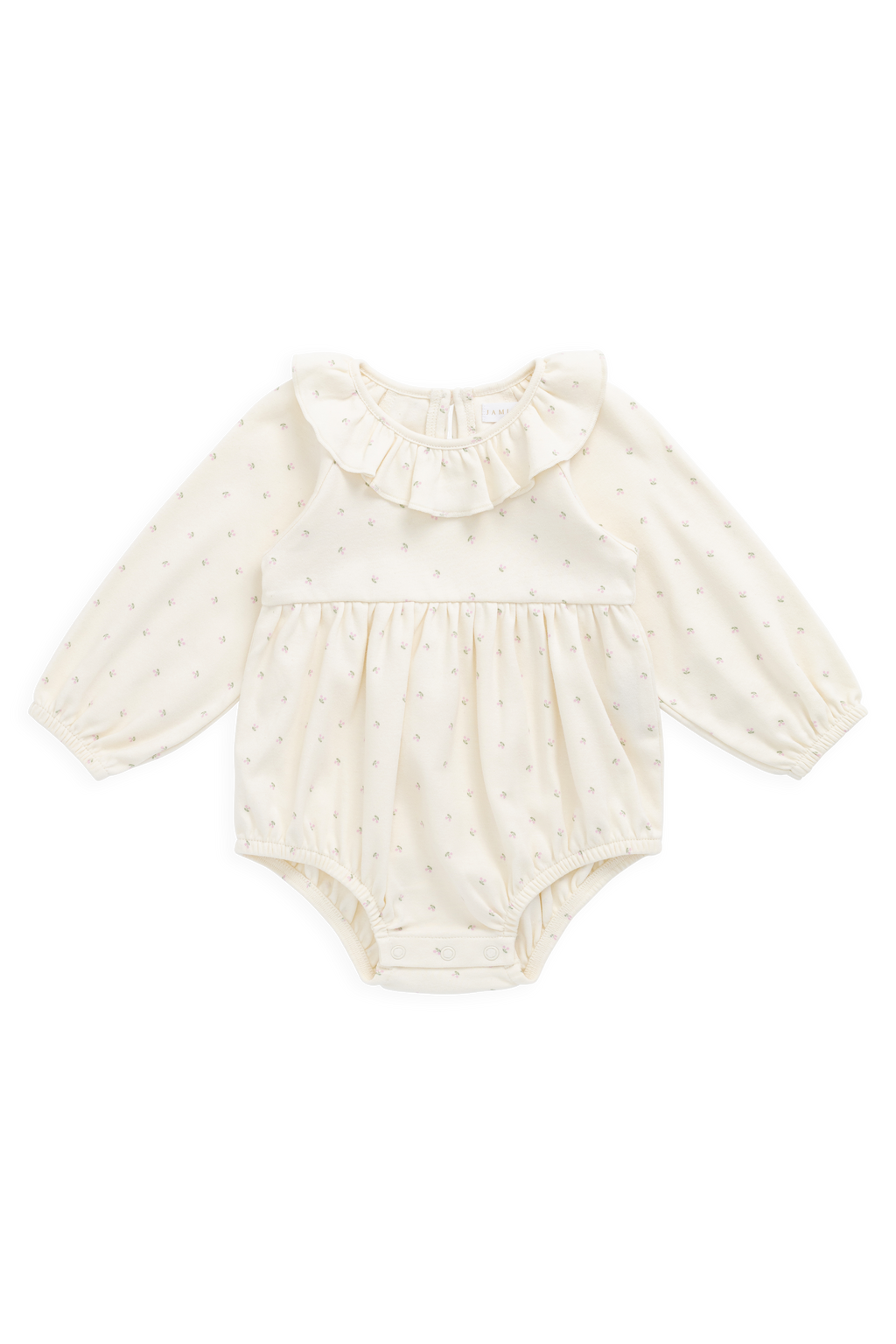 Barboteuse en coton biologique à motif de cerises romantiques avec col volanté pour bébés et tout-petits