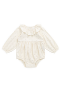 Barboteuse en coton biologique à motif de cerises romantiques avec col volanté pour bébés et tout-petits