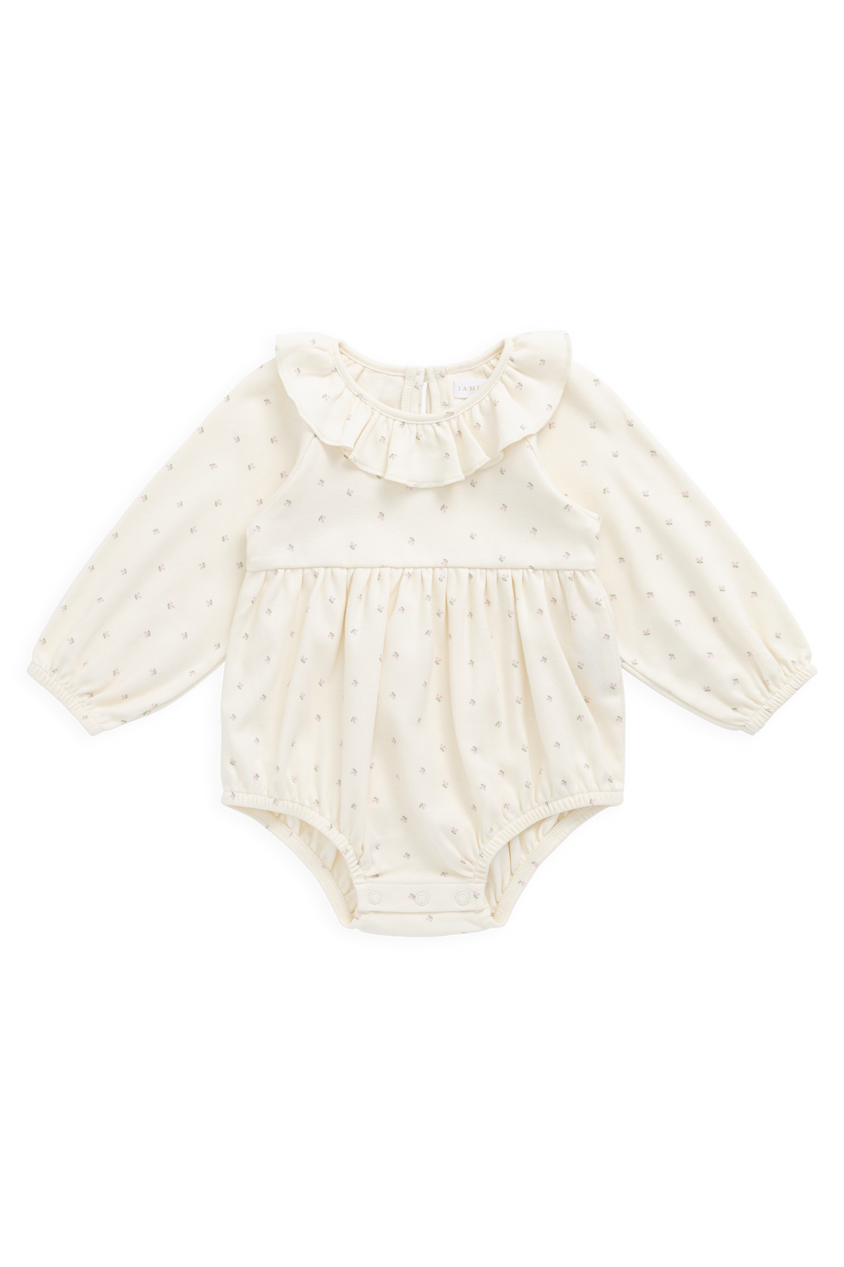 Barboteuse en coton biologique à motif de cerises romantiques avec col volanté pour bébés et tout-petits