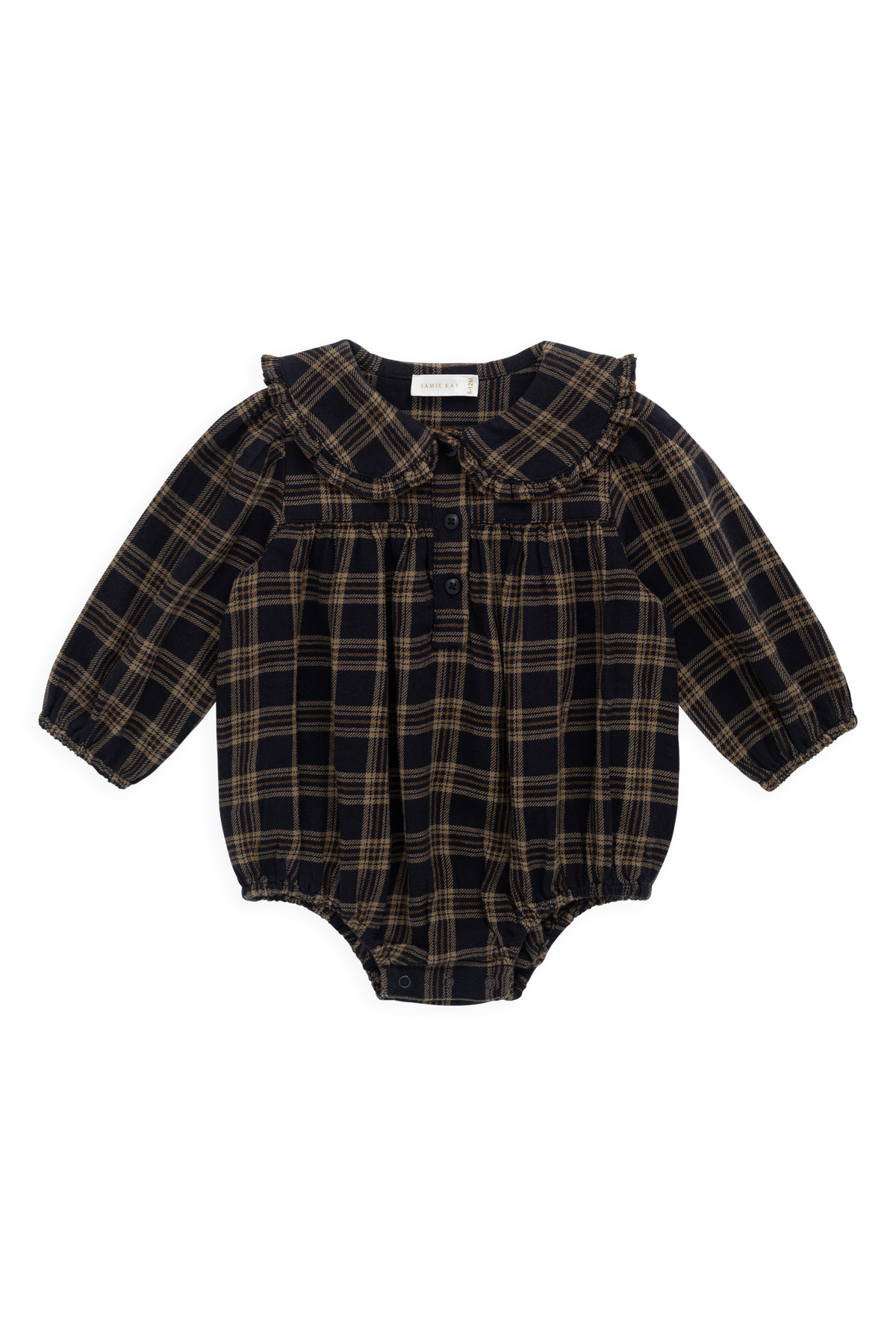 Combinaison en coton biologique à carreaux style forêt classique avec col froncé pour bébés et tout-petits
