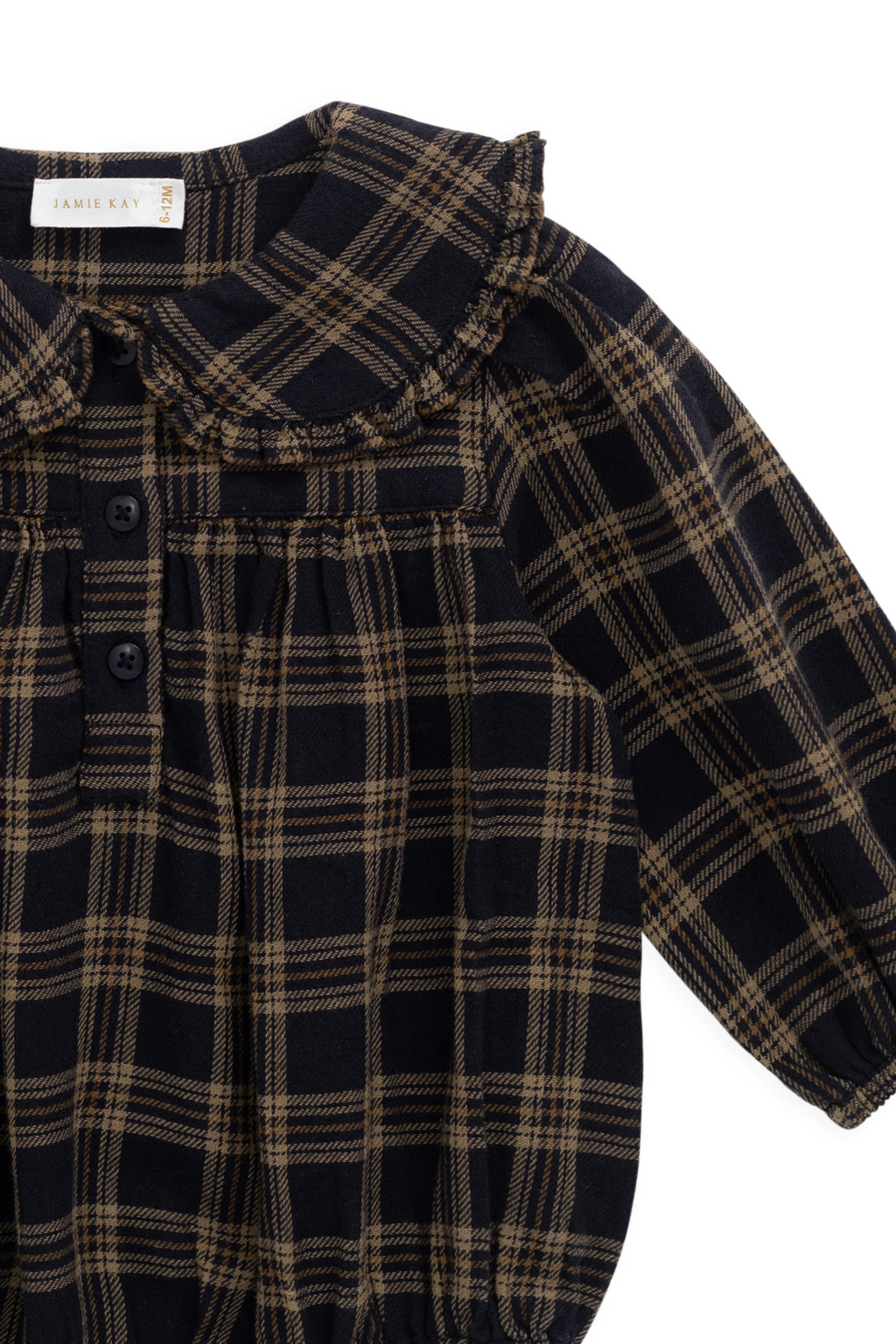 Combinaison en coton biologique à carreaux style forêt classique avec col froncé pour bébés et tout-petits