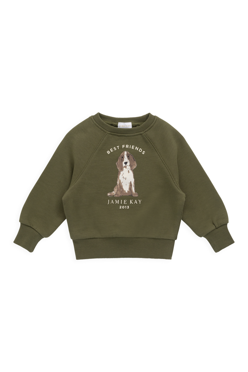Sweat-shirt pour enfant en coton biologique imprimé chiens motif olive décontracté avec poignets côtelés