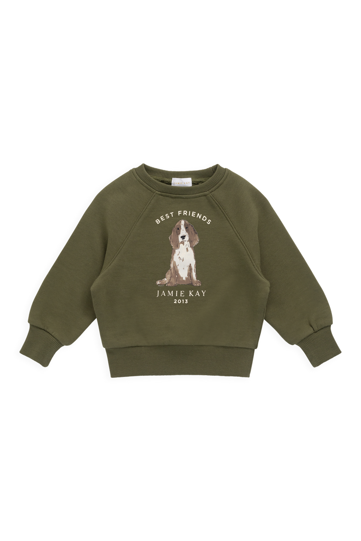 Sweat-shirt pour enfant en coton biologique imprimé chiens motif olive décontracté avec poignets côtelés