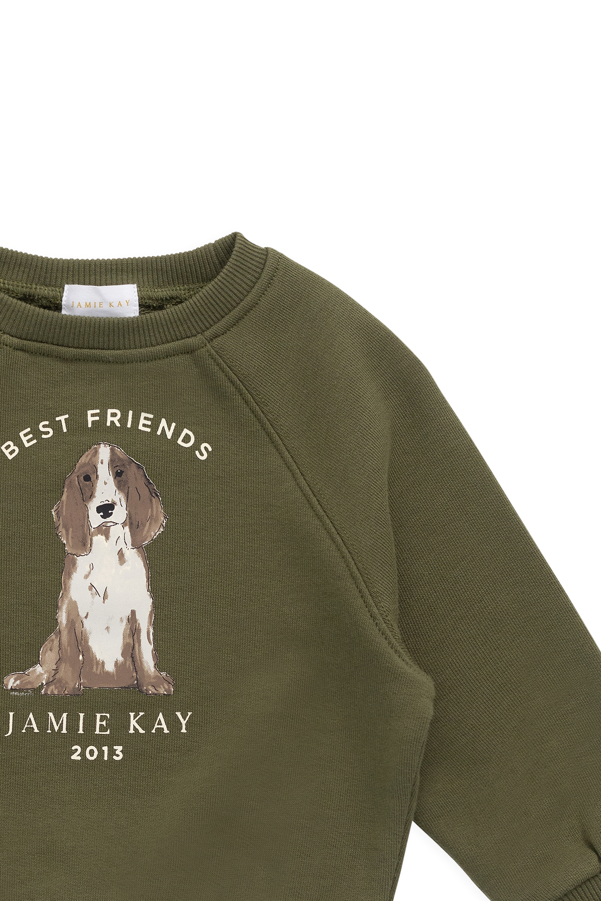Sweat-shirt pour enfant en coton biologique imprimé chiens motif olive décontracté avec poignets côtelés