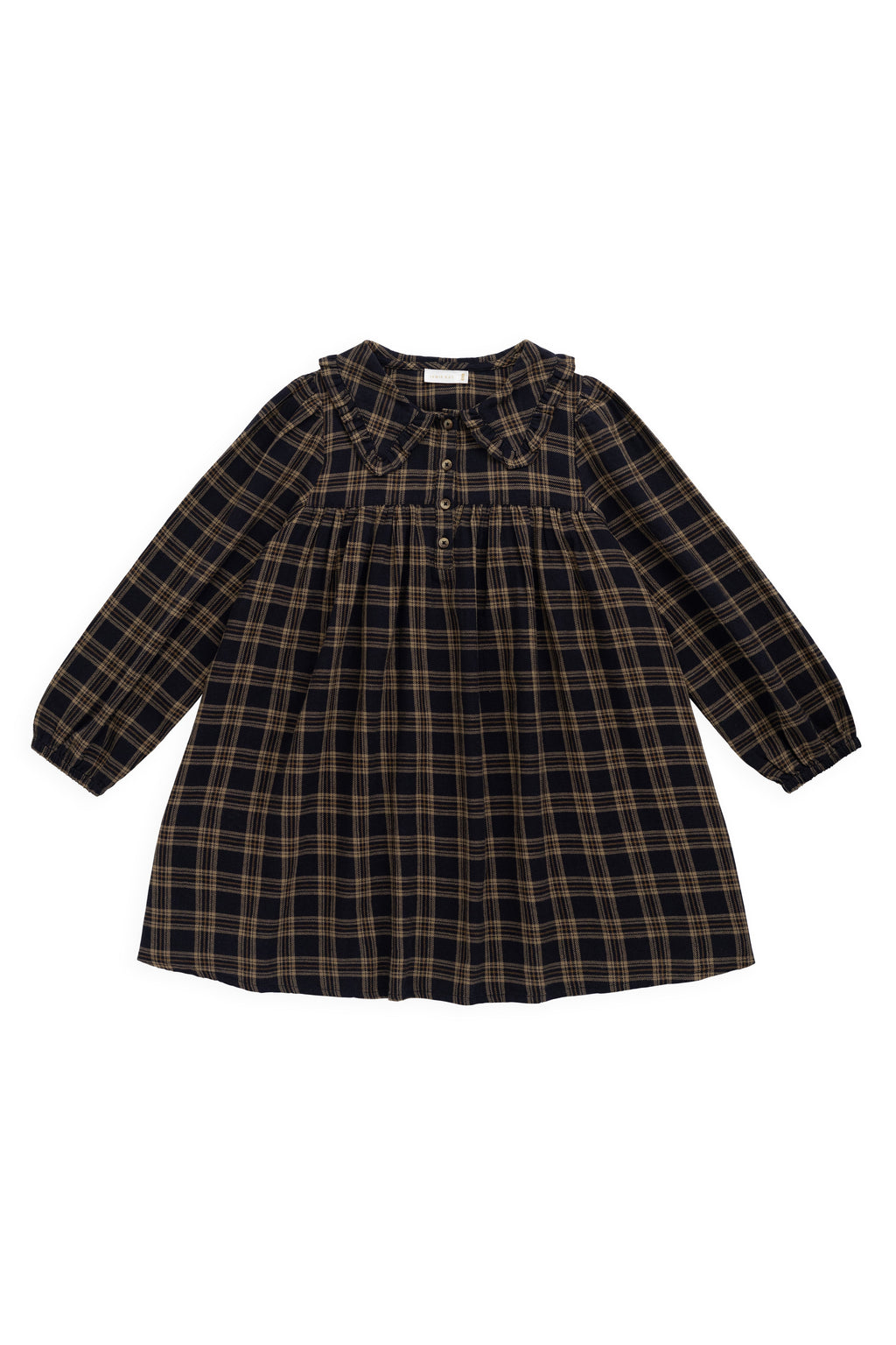 Robe classique en coton biologique à carreaux Woodland avec col Claudine et corsage froncé pour filles