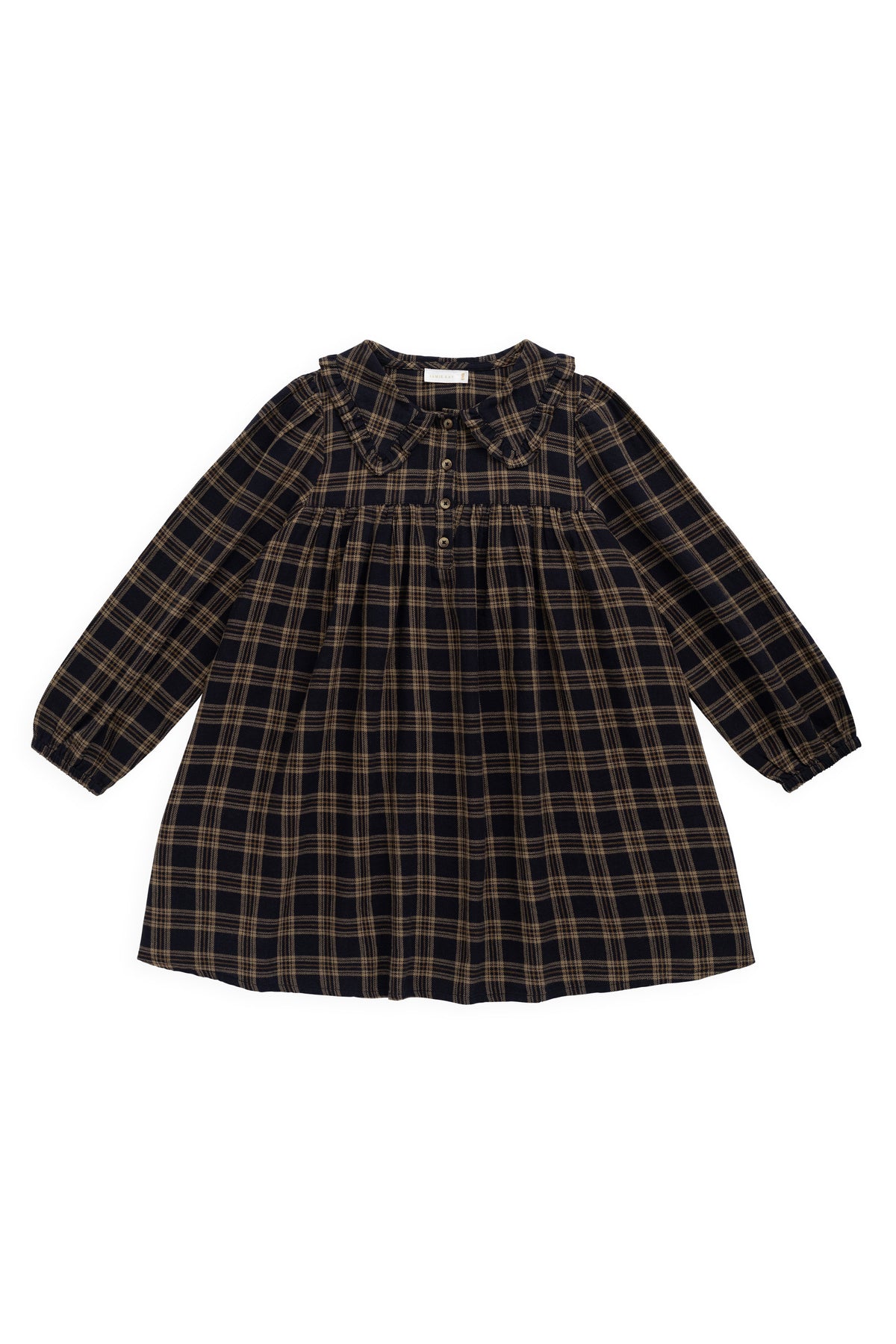 Robe classique en coton biologique à carreaux Woodland avec col Claudine et corsage froncé pour filles
