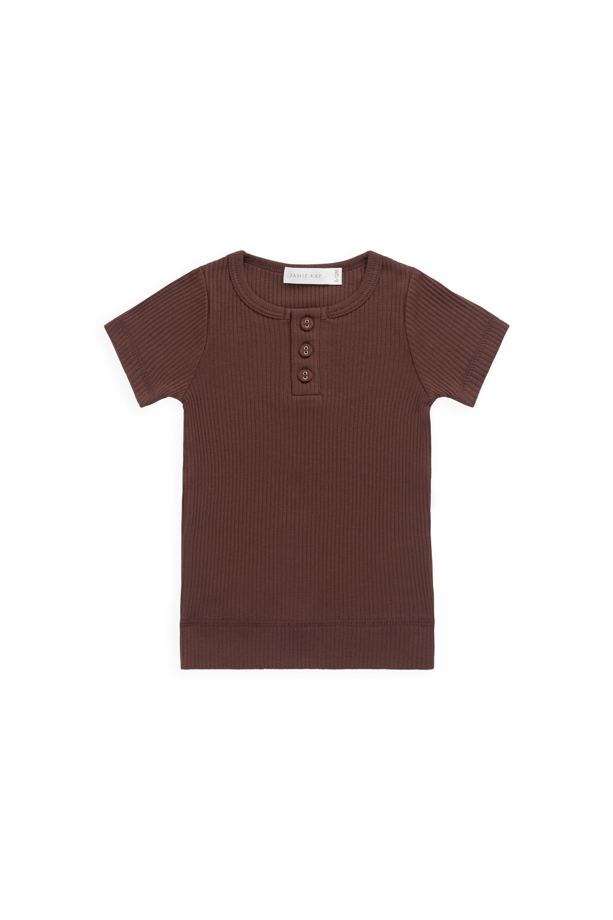 T-shirt Henley côtelé en coton modal biologique cannelle classique brûlé avec patte de boutonnage pour enfants