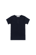 T-shirt henley côtelé classique en coton modal bio bleu marine avec patte de boutonnage pour enfants