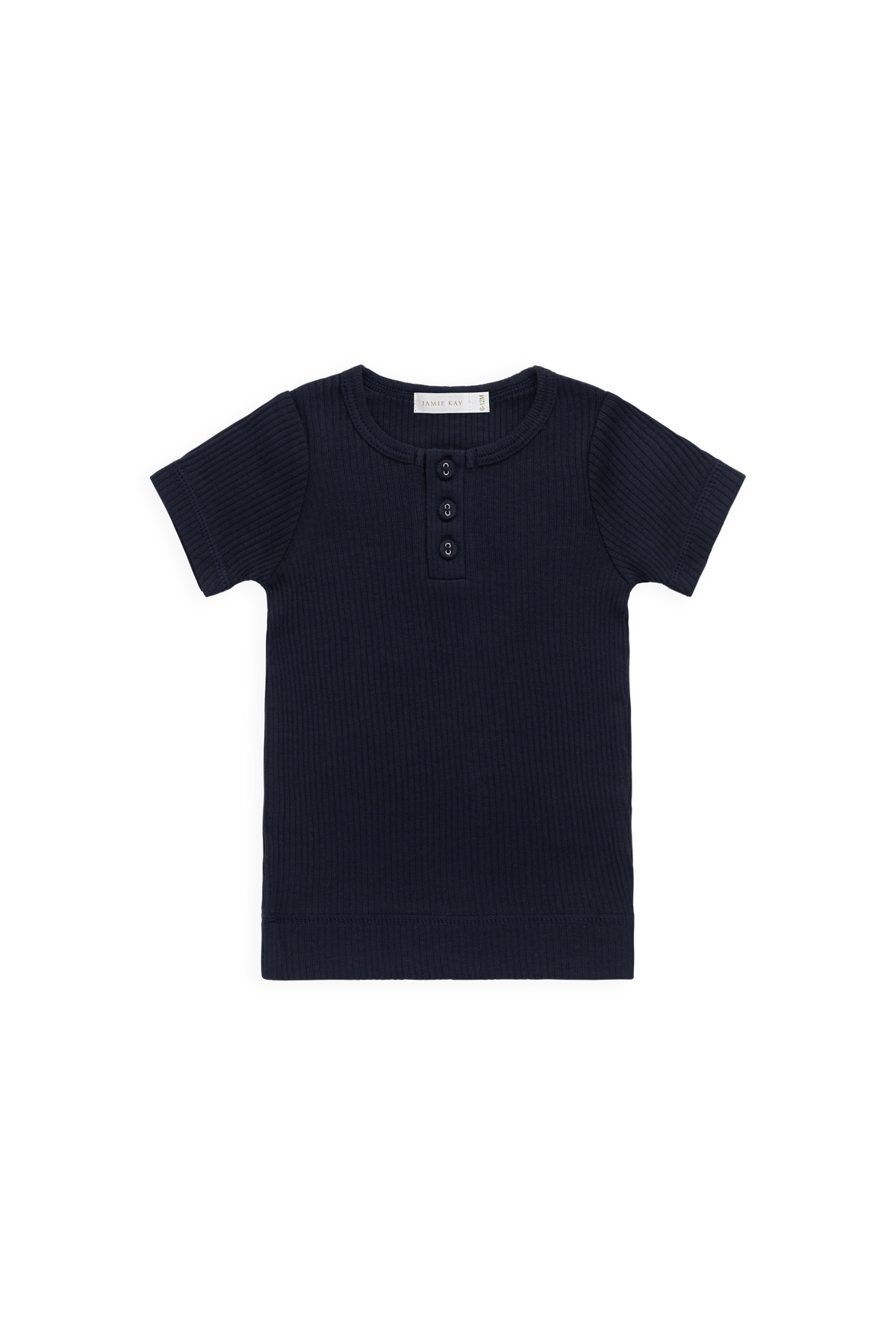 T-shirt henley côtelé classique en coton modal bio bleu marine avec patte de boutonnage pour enfants