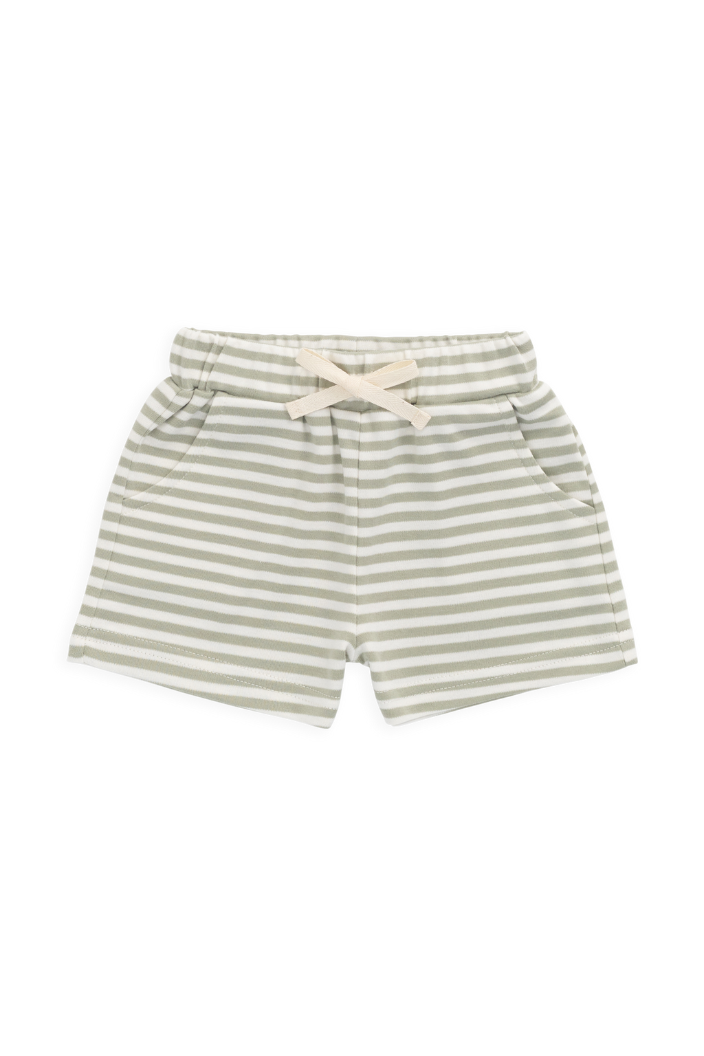 Short en coton Pima rayé vert et blanc classique avec taille élastique et poches latérales pour enfants