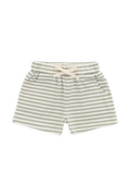 Short en coton Pima rayé vert et blanc classique avec taille élastique et poches latérales pour enfants