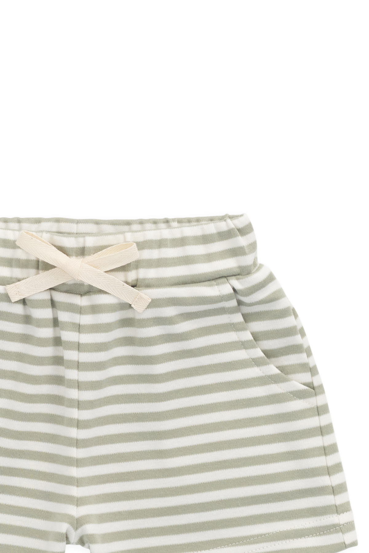 Short en coton Pima rayé vert et blanc classique avec taille élastique et poches latérales pour enfants