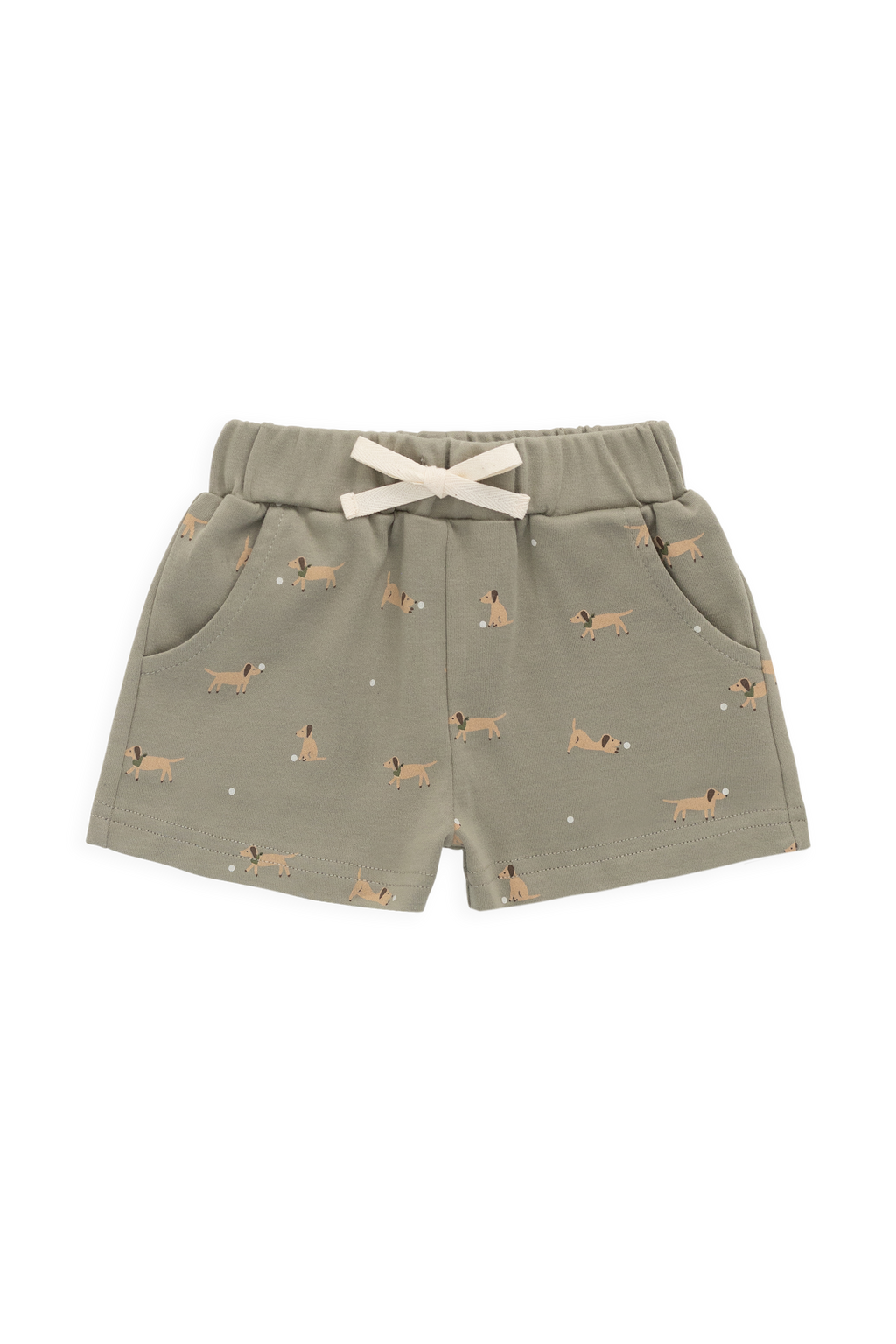 Short en coton Pima imprimé balles vertes ludiques avec taille élastique et poches latérales pour enfants