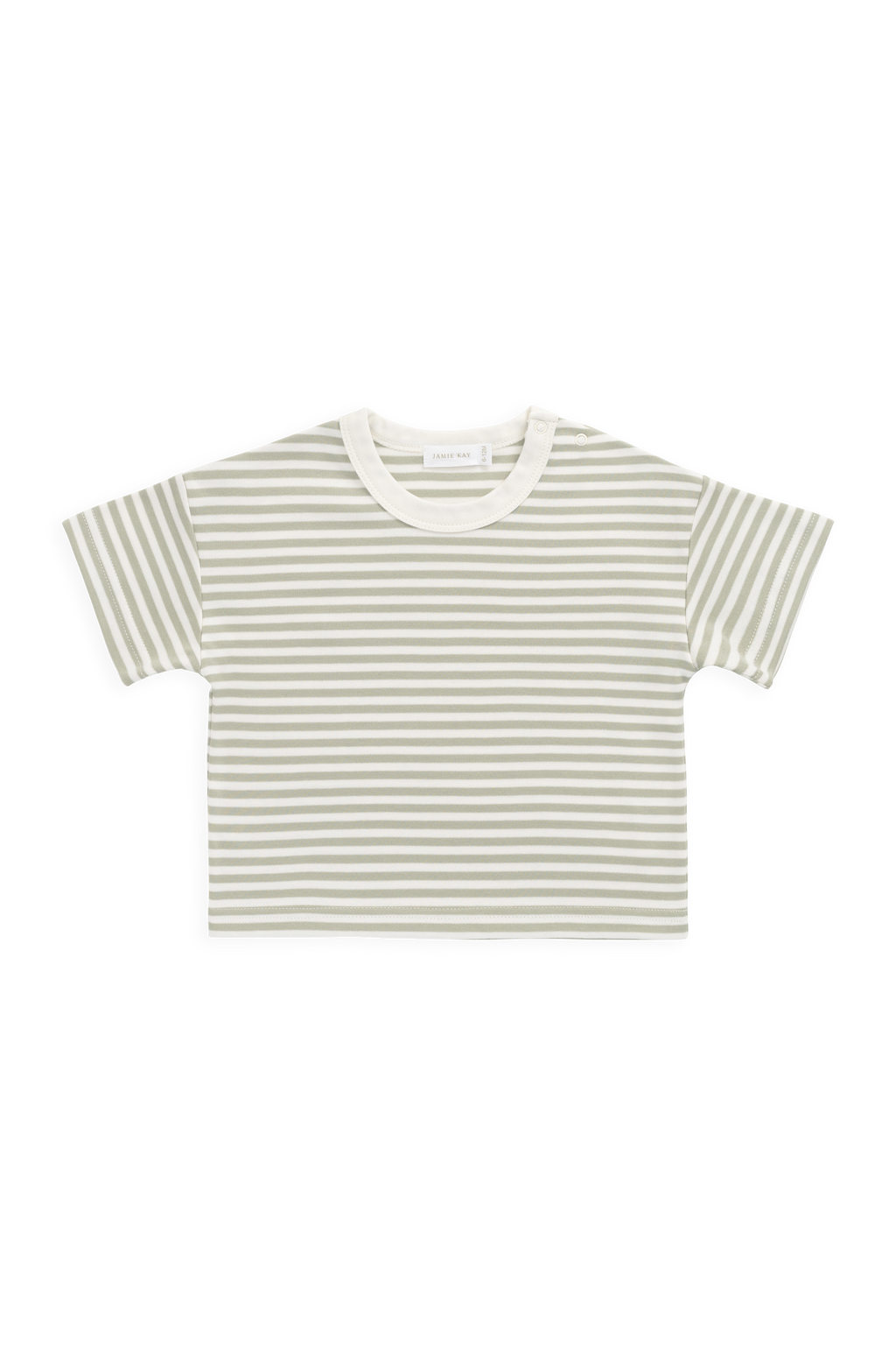 T-shirt classique en coton Pima rayé vert et blanc avec tissu infroissable pour enfants
