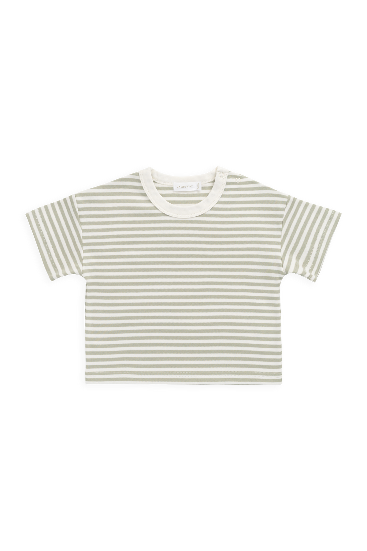 T-shirt classique en coton Pima rayé vert et blanc avec tissu infroissable pour enfants