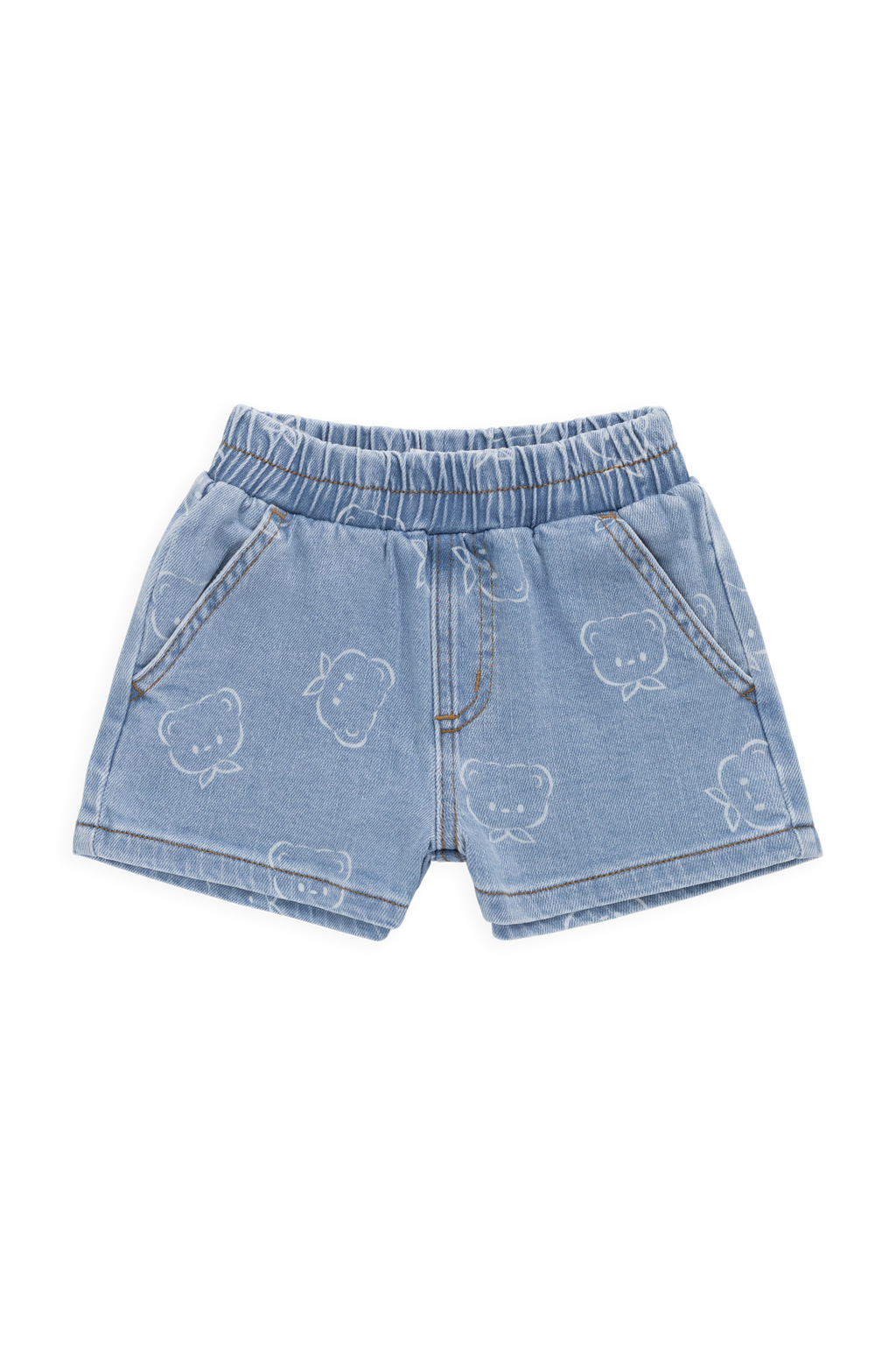 Short en jean imprimé ludique avec taille élastique et extensible pour le jeu quotidien