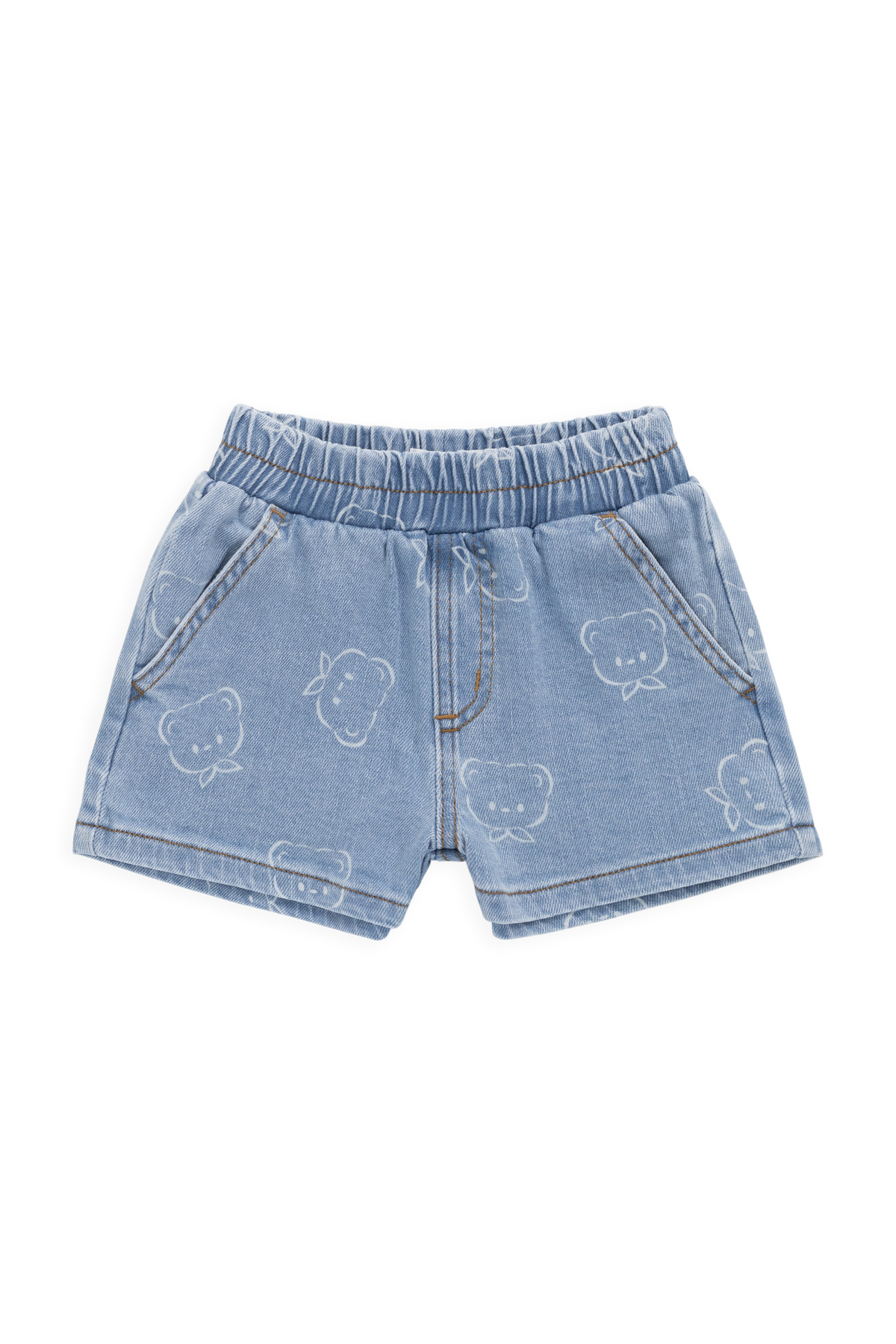 Short en jean imprimé ludique avec taille élastique et extensible pour le jeu quotidien