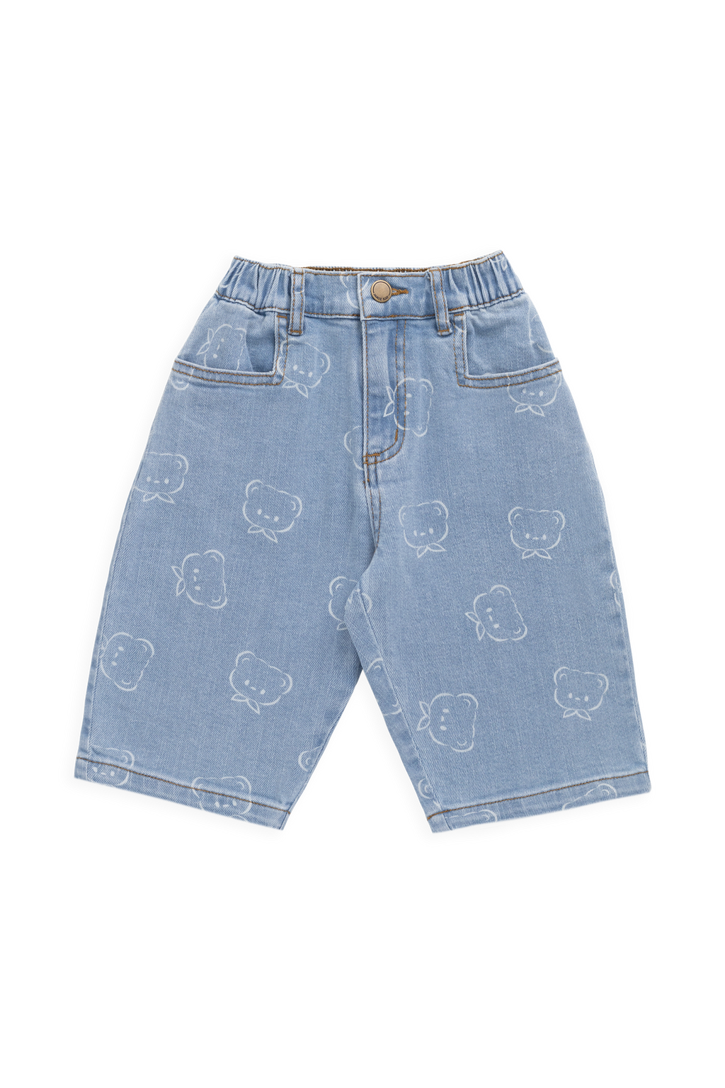 Pantalon en jean classique bleu clair imprimé, avec taille élastique et légèrement extensible pour enfants