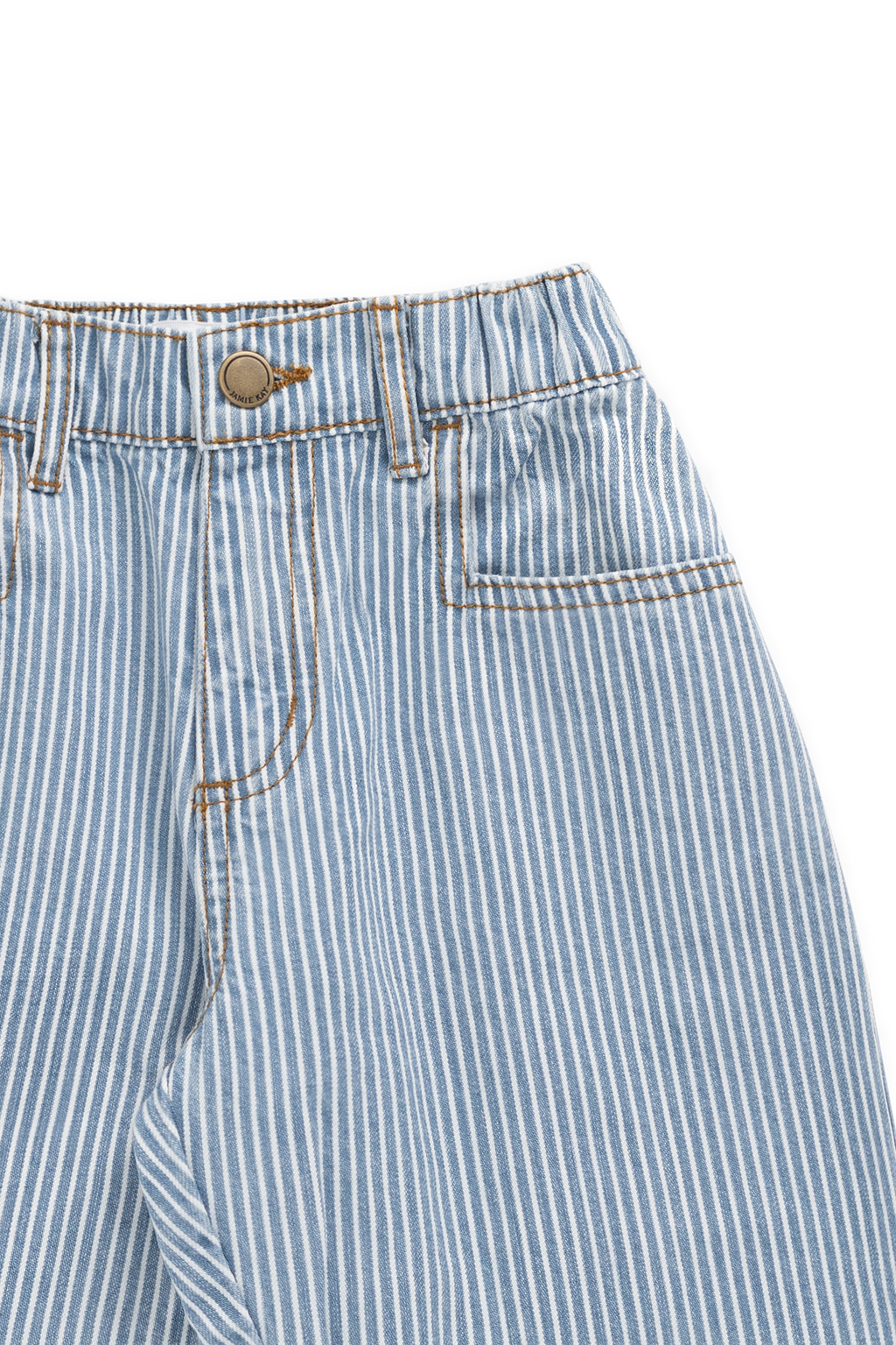 Pantalon en jean rayé bleu clair vintage avec taille élastique et boutons sans nickel pour enfants