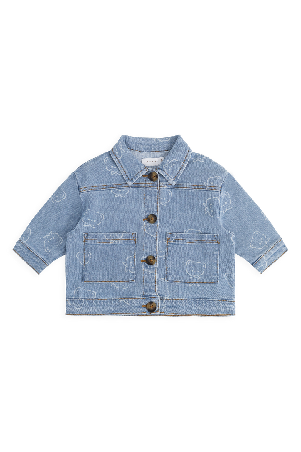 Veste En Jean Classique Bleu Clair Imprimée Avec Fermeture Boutonnée Et Poches Plaquées Pour Enfants