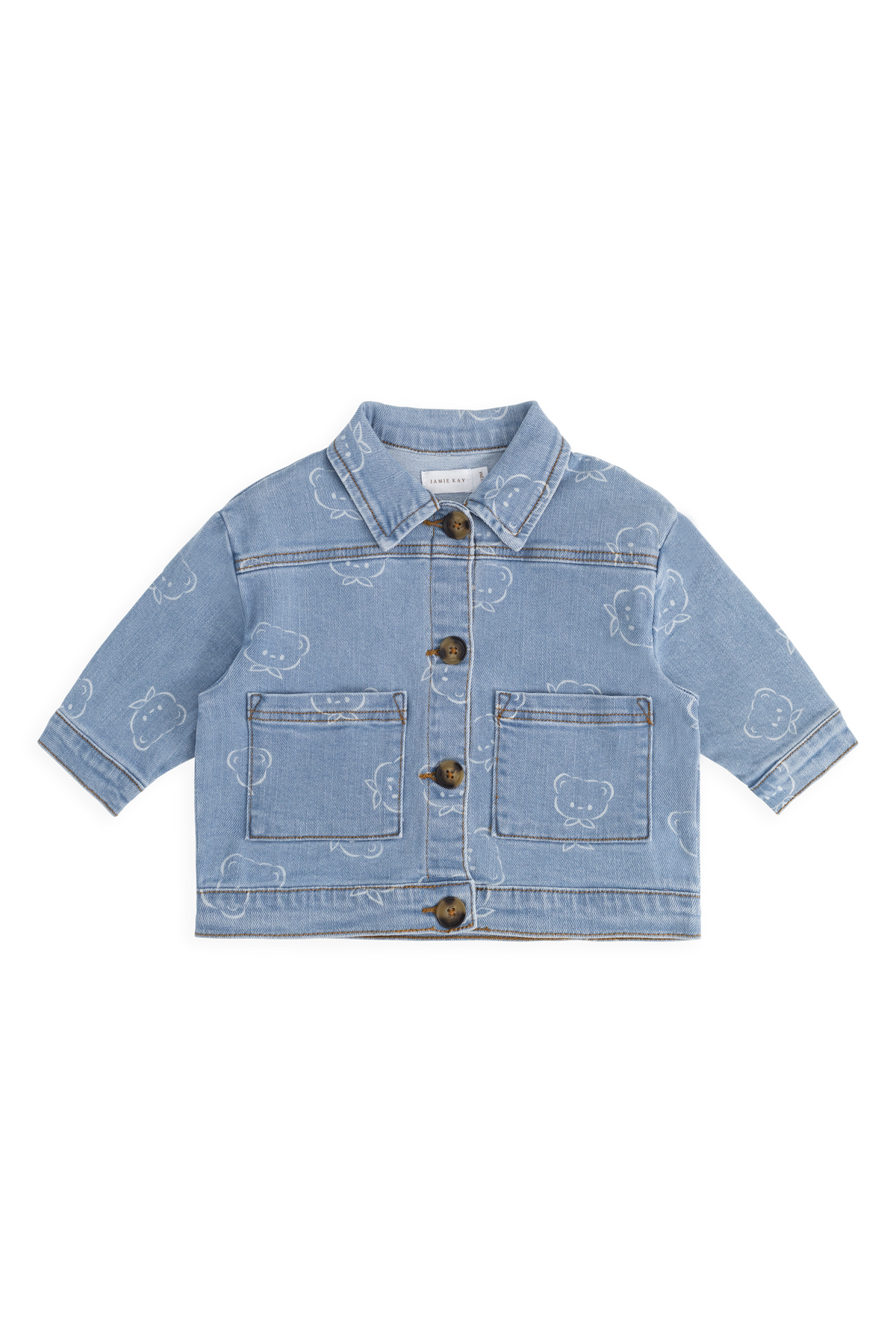 Veste En Jean Classique Bleu Clair Imprimée Avec Fermeture Boutonnée Et Poches Plaquées Pour Enfants