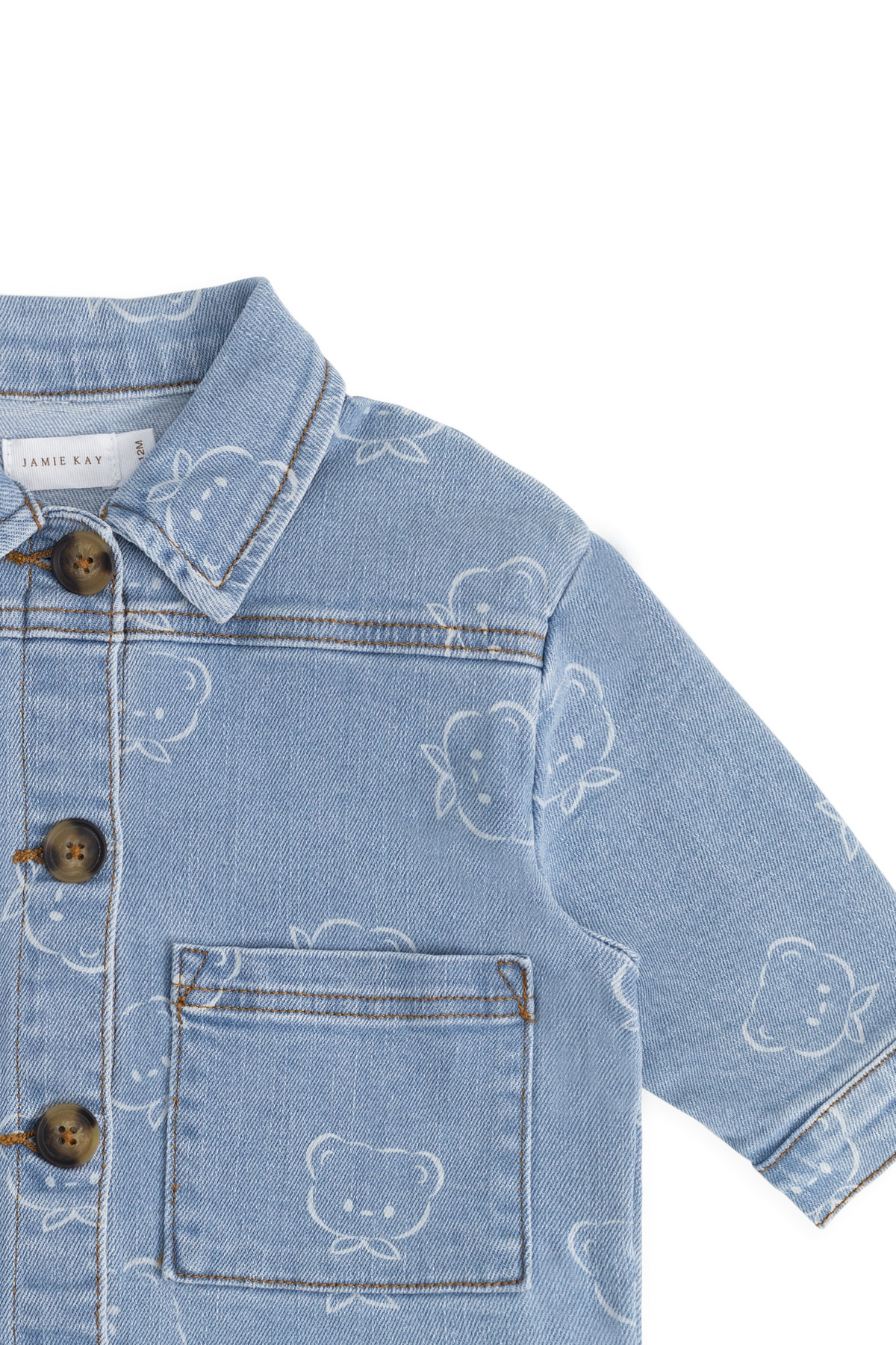 Veste En Jean Classique Bleu Clair Imprimée Avec Fermeture Boutonnée Et Poches Plaquées Pour Enfants