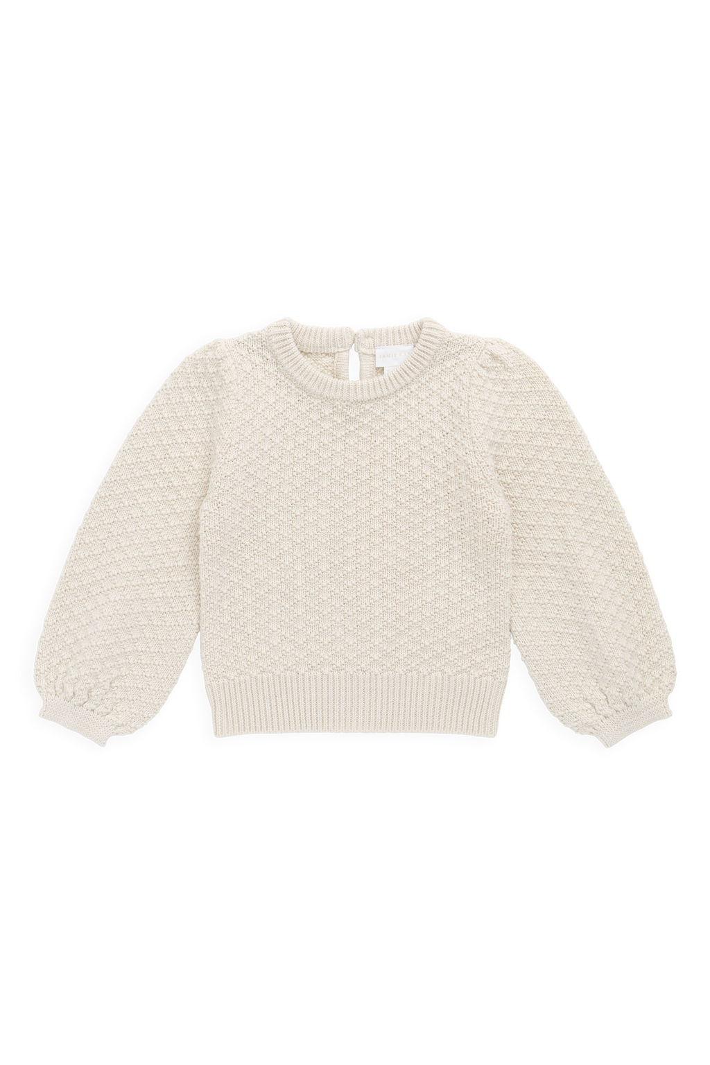 Haut en coton tricoté texturé vanille classique avec manches froncées et fermeture en trou de serrure pour tout-petits