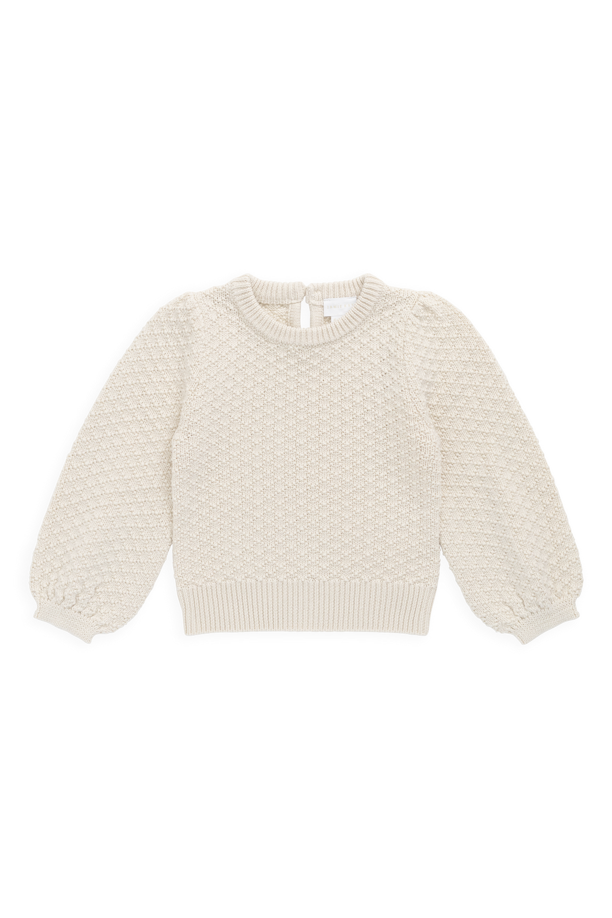 Haut en coton tricoté texturé vanille classique avec manches froncées et fermeture en trou de serrure pour tout-petits