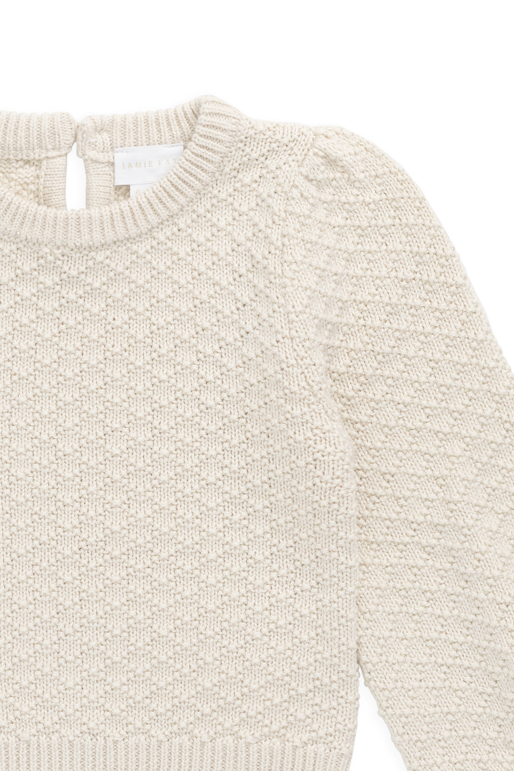Haut en coton tricoté texturé vanille classique avec manches froncées et fermeture en trou de serrure pour tout-petits