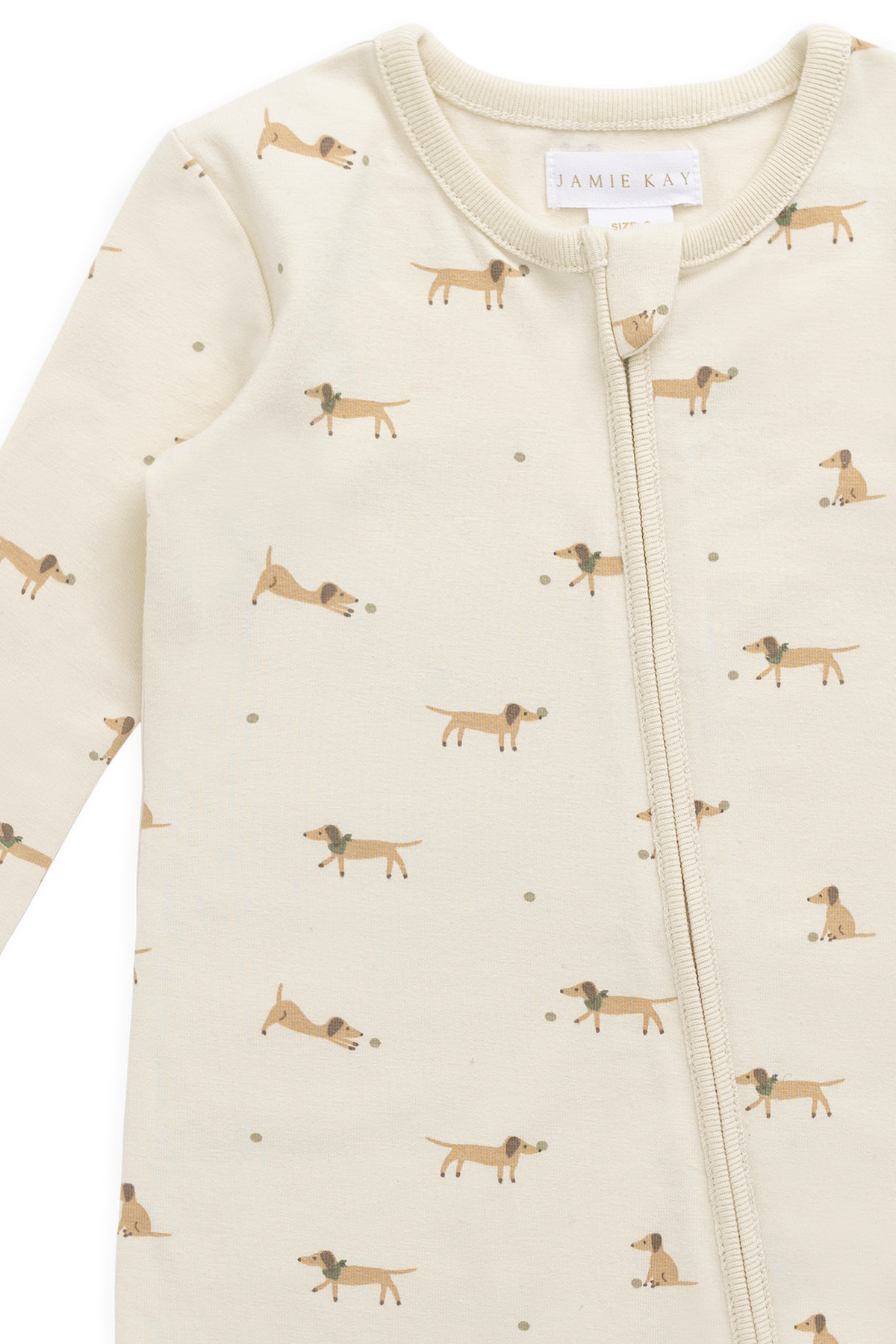 Grenouillère en coton biologique à motif ludique pour bébés, avec fermeture éclair sur le devant et poignets côtelés