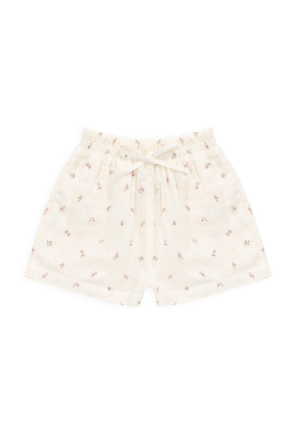 Short en mousseline de coton biologique Rose Saule parchemin romantique pour fille avec taille à cordon de serrage