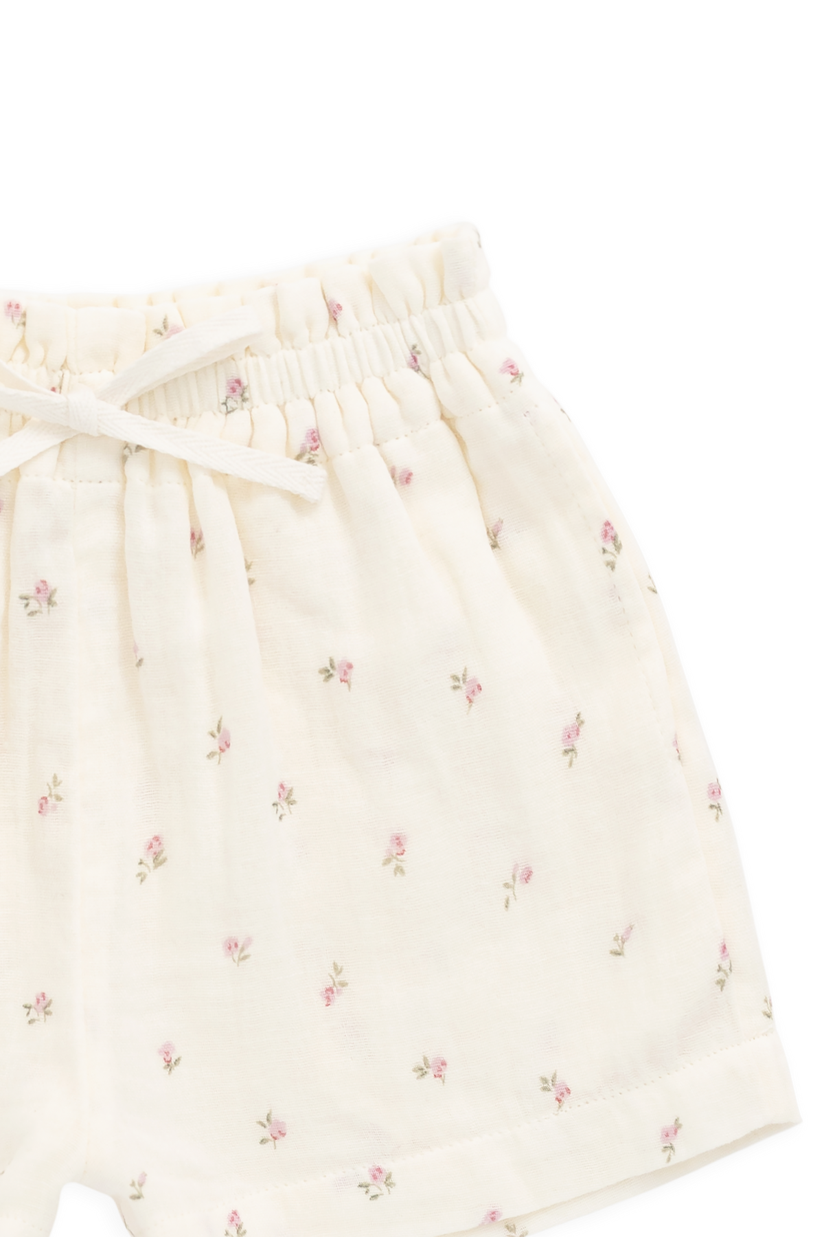 Short en mousseline de coton biologique Rose Saule parchemin romantique pour fille avec taille à cordon de serrage
